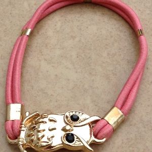 Gold Tone Crystal Owl Ponytail Bracelet Pink